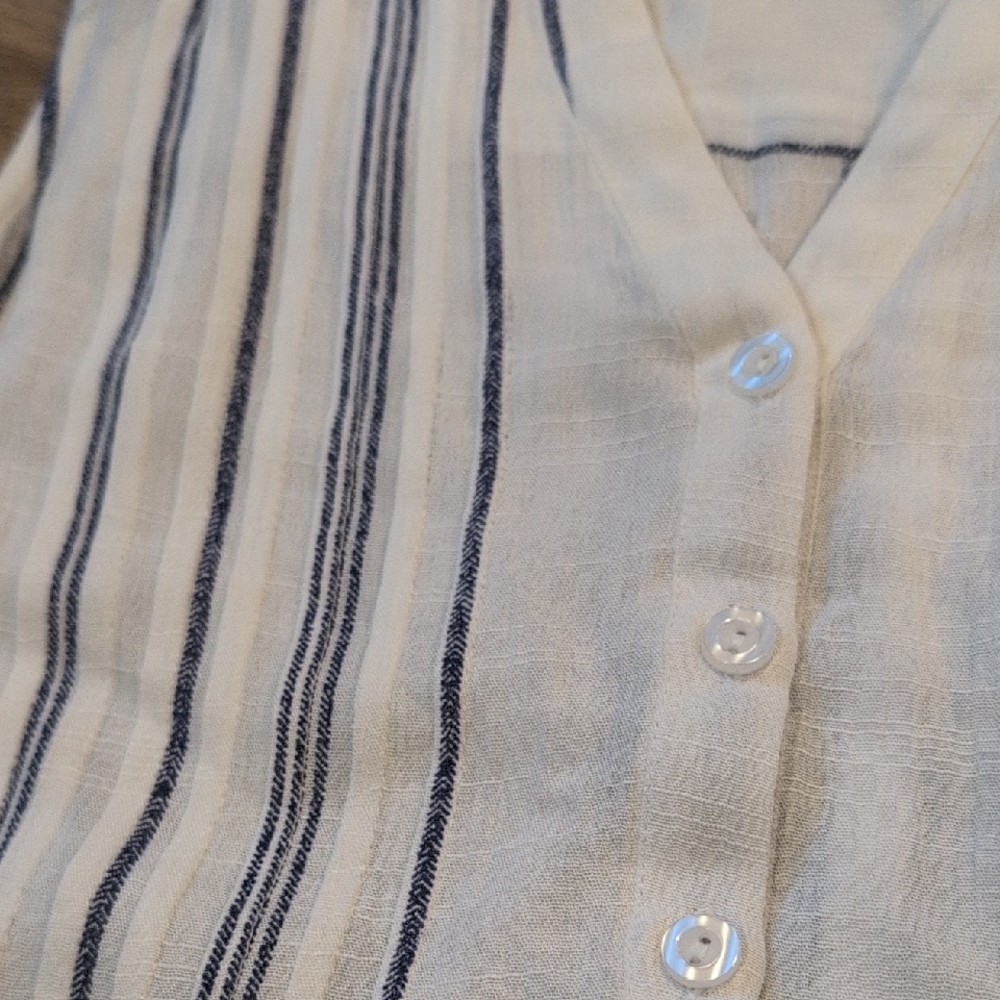 Market & Spruce White Sleeveless Tunic with Blue Vertical Stripes - Picture 3 of 7
